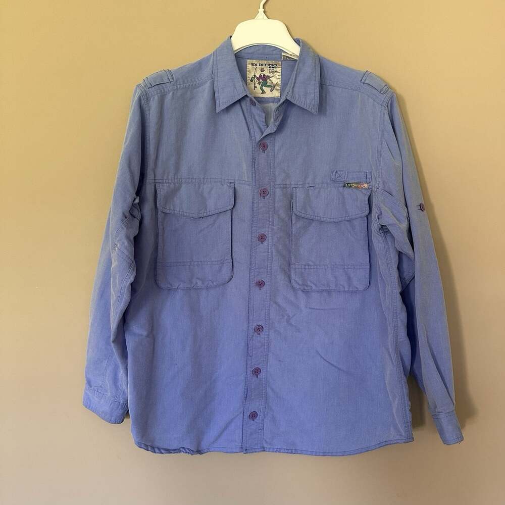 ExOfficio Men S Vented Fishing Shirt Long Sleeve Blue Boat Hiking Outdoor Beach